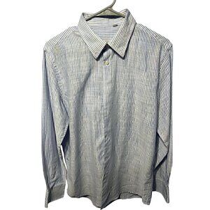 Lancellotti Mens Striped Long Sleeve Button-Up Shirt, 100% linen, med sheer, LG